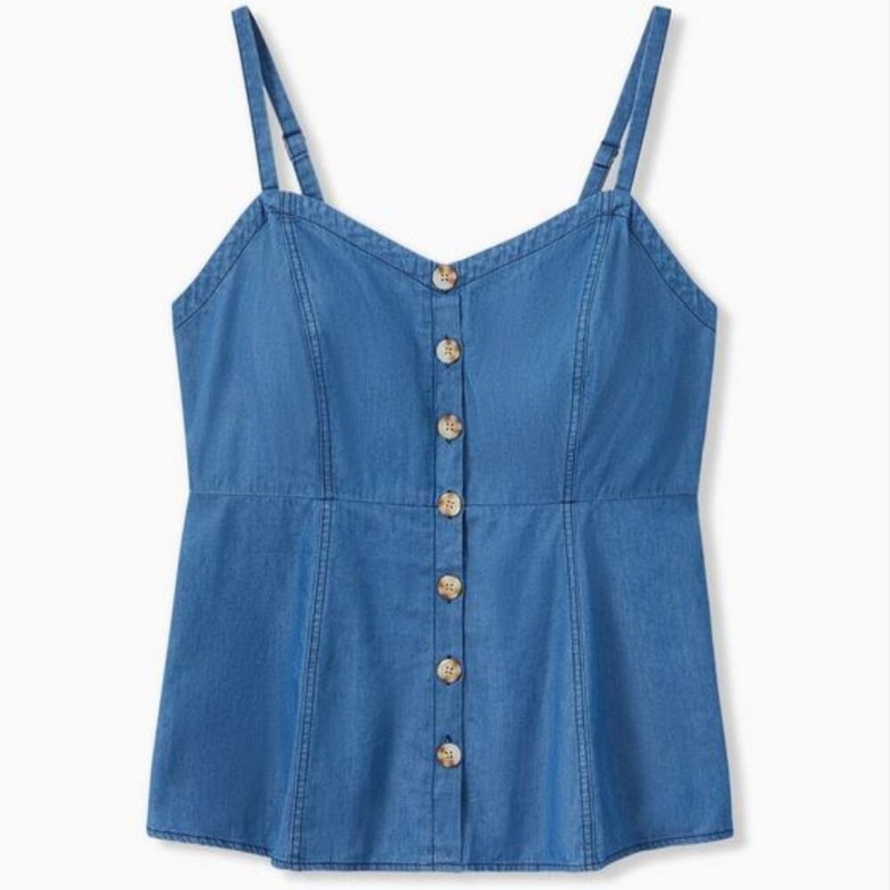 NWT Torrid Blue Chambray Button Front Fit and Flare Cami Top Size 3
